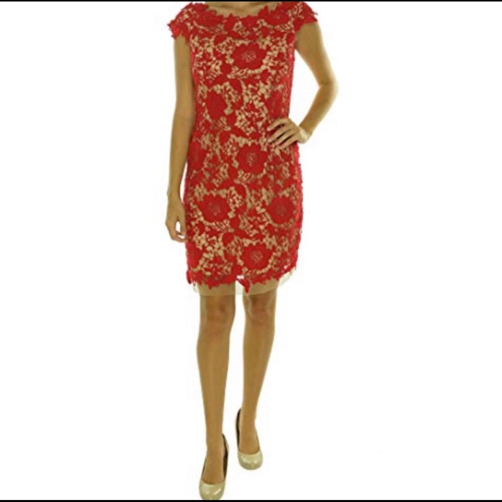 Betsy & Adam Red Lace Formal Dress, SIZE 2 - Picture 2 of 8